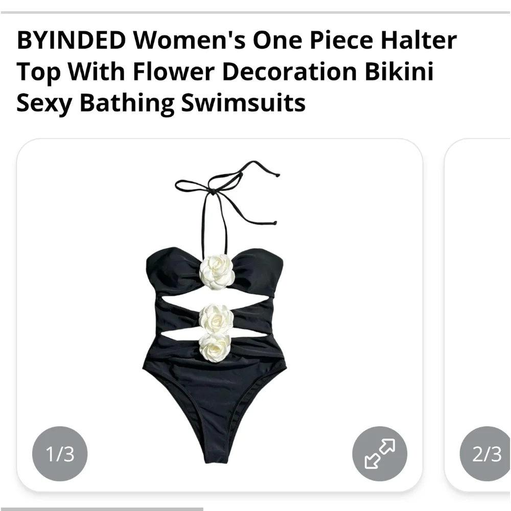 BYINDED - Xl Black Halter One-Piece Swimsuit with Floral Accents - Picture 9 of 11